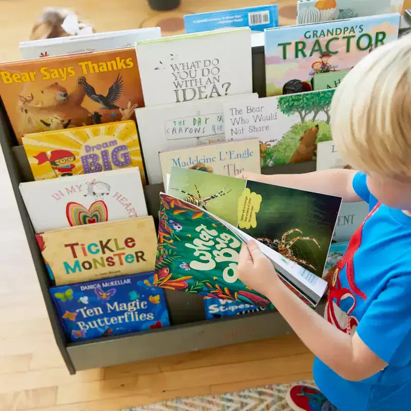 Présentoir et rangement de livres mobiles double face en bois ECR4Kids, meuble Montessori