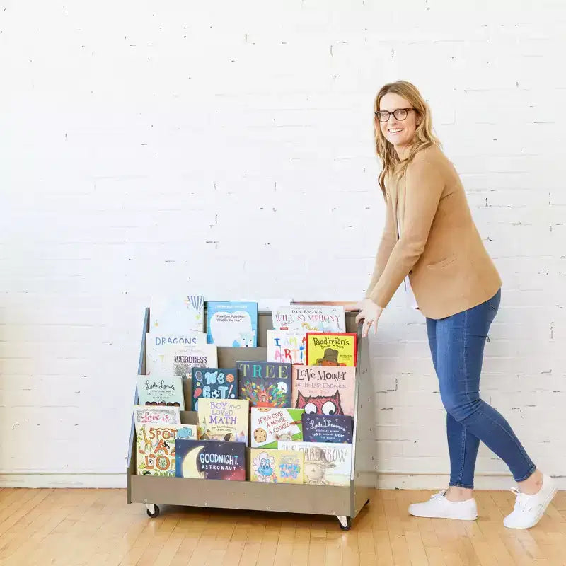 Présentoir et rangement de livres mobiles double face en bois ECR4Kids, meuble Montessori