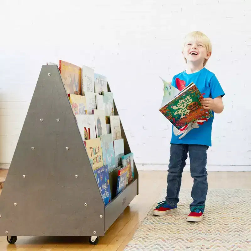 Présentoir et rangement de livres mobiles double face en bois ECR4Kids, meuble Montessori
