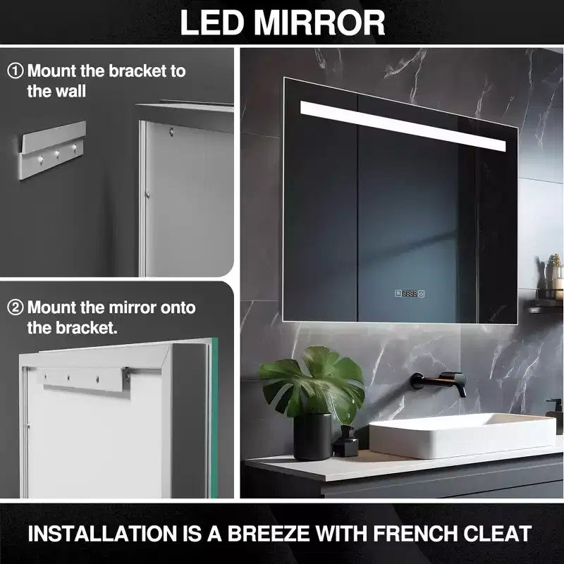 Miroir de salle de bain rectangulaire Dovelina Miroir LED avec désembueur