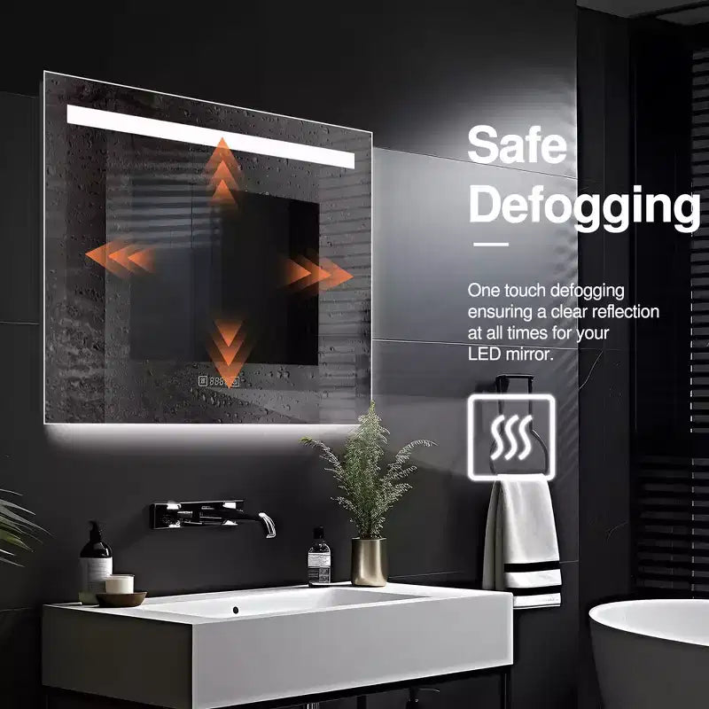 Miroir de salle de bain rectangulaire Dovelina Miroir LED avec désembueur