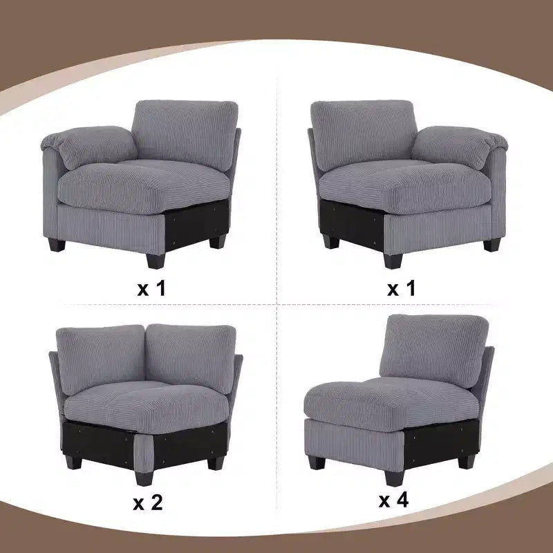 Canapé d'angle modulaire surdimensionné en velours côtelé Hyleory 115, canapé en U, grand canapé d'angle 8 places pour salon, bureau, grand espace