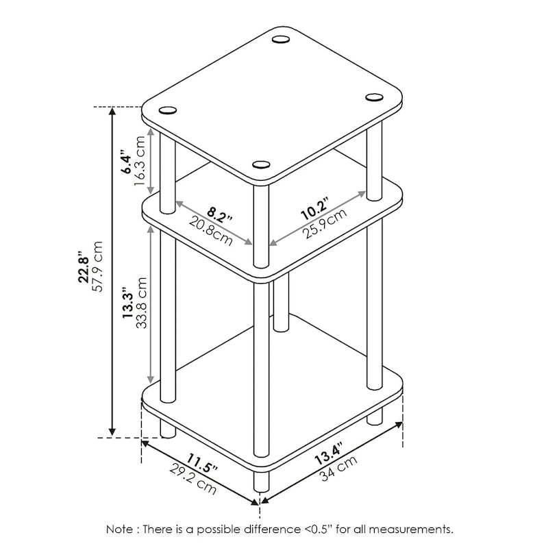 Table d'appoint à 3 niveaux, chêne Sonoma/blanc, montage sans outils, 1 personne