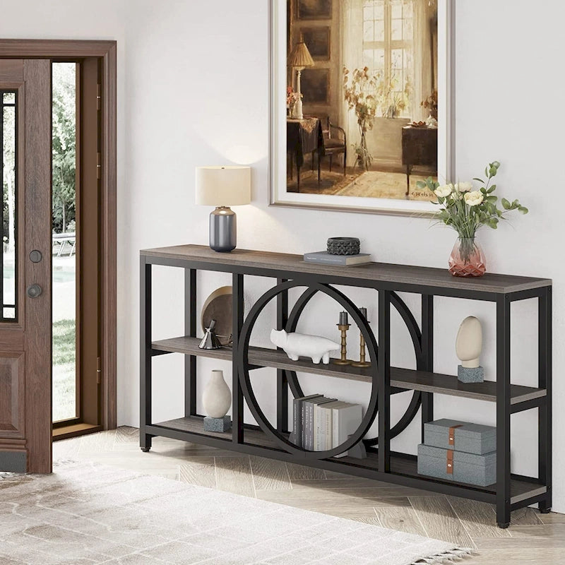Table console à 3 niveaux de 70,9 po, style industriel – Gris / Marron / Noyer / Blanc