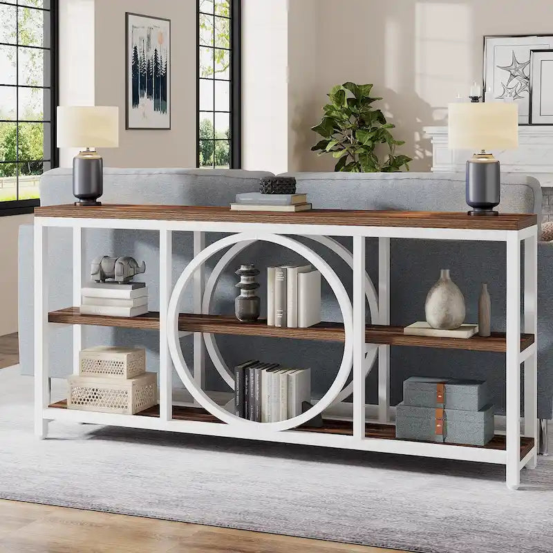Table console à 3 niveaux de 70,9 po, style industriel – Gris / Marron / Noyer / Blanc