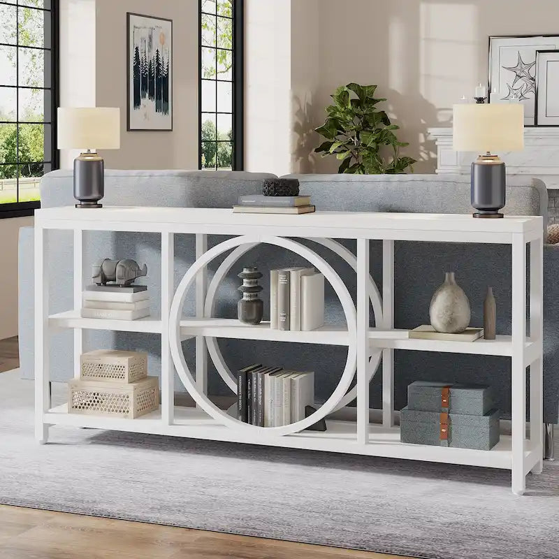 Table console à 3 niveaux de 70,9 po, style industriel – Gris / Marron / Noyer / Blanc