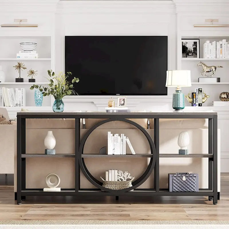 Table console à 3 niveaux de 70,9 po, style industriel – Gris / Marron / Noyer / Blanc