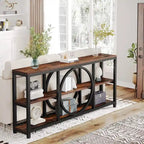 Table console à 3 niveaux de 70,9 po, style industriel – Gris / Marron / Noyer / Blanc