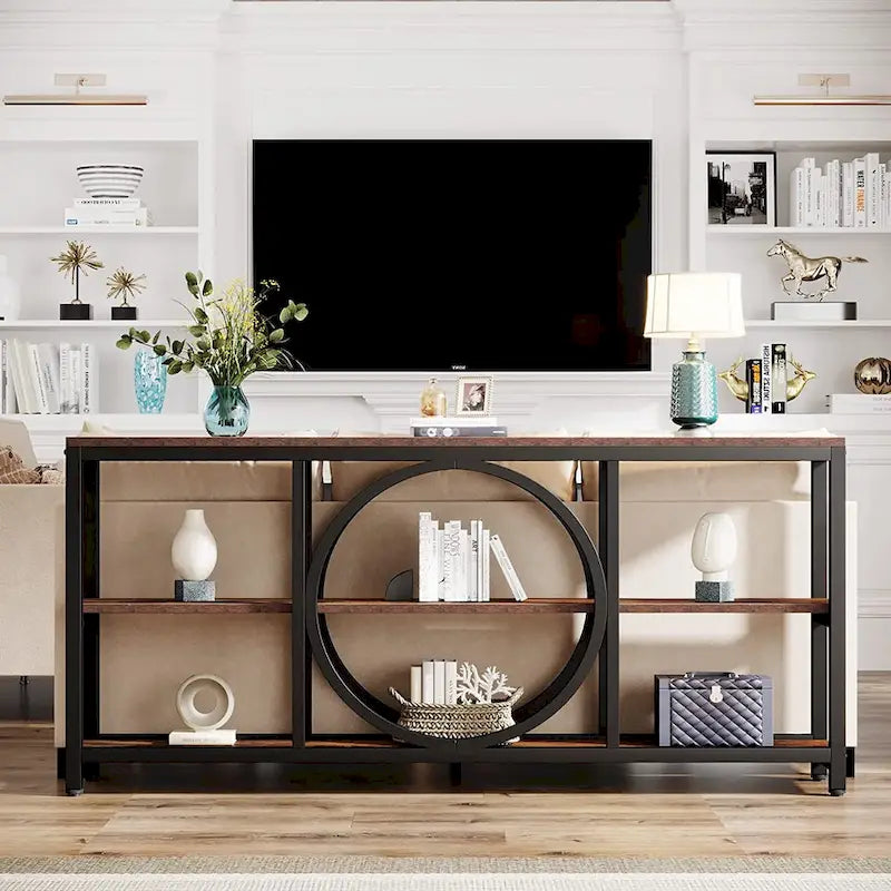 Table console à 3 niveaux de 70,9 po, style industriel – Gris / Marron / Noyer / Blanc