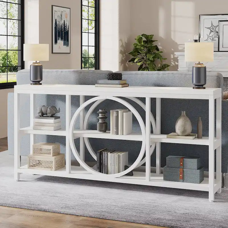 Table console à 3 niveaux de 70,9 po, style industriel – Gris / Marron / Noyer / Blanc