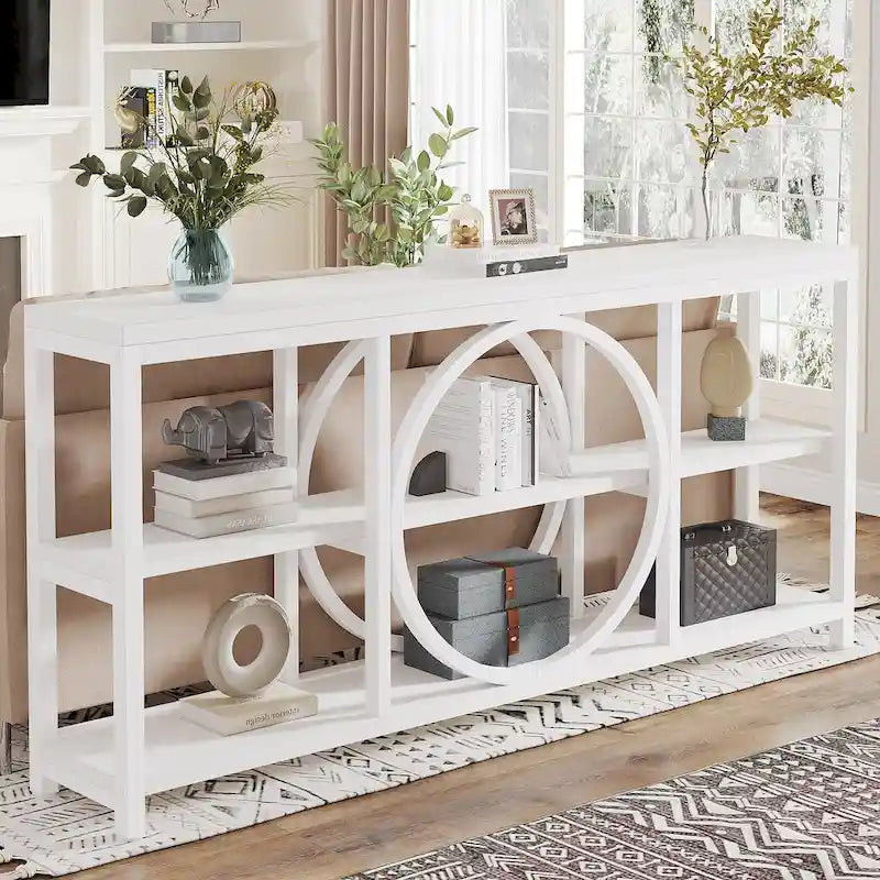 Table console à 3 niveaux de 70,9 po, style industriel – Gris / Marron / Noyer / Blanc