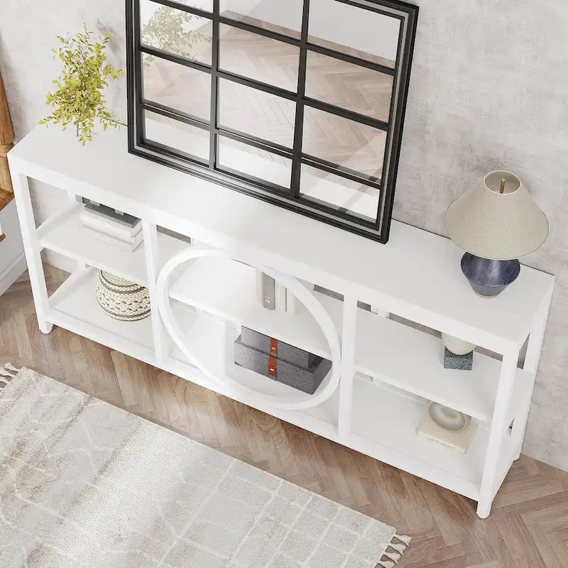Table console à 3 niveaux de 70,9 po, style industriel – Gris / Marron / Noyer / Blanc