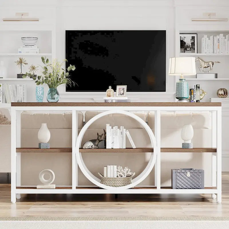 Table console à 3 niveaux de 70,9 po, style industriel – Gris / Marron / Noyer / Blanc
