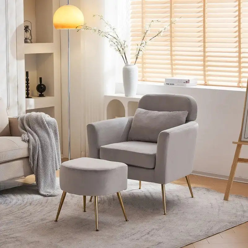 Fauteuil d'appoint en velours et bouclette avec pieds réglables dorés – Siège unique, plusieurs couleurs