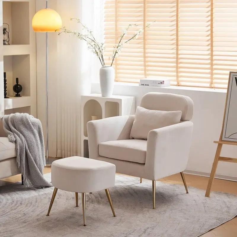 Half Disassembled Single Chair With Gold Feet And Pedals Flannelette Indoor Leisure Chair Beige