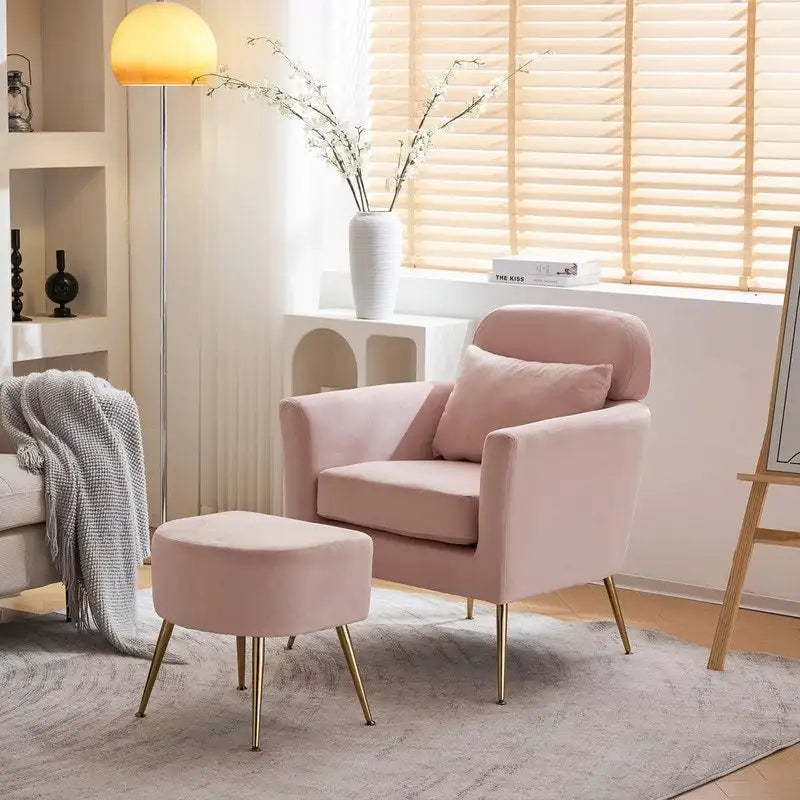 Fauteuil d'appoint en velours et bouclette avec pieds réglables dorés – Siège unique, plusieurs couleurs