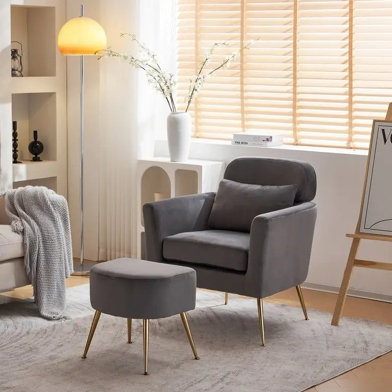 Fauteuil d'appoint en velours et bouclette avec pieds réglables dorés – Siège unique, plusieurs couleurs