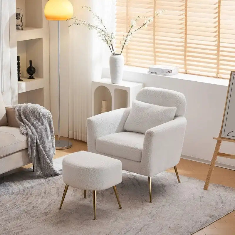 Fauteuil d'appoint en velours et bouclette avec pieds réglables dorés – Siège unique, plusieurs couleurs