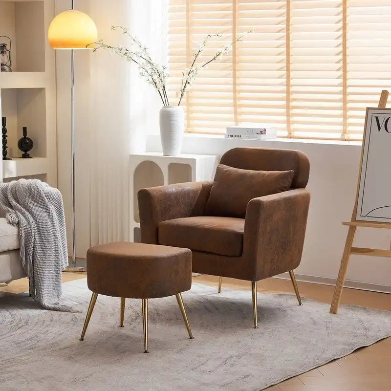 Fauteuil d'appoint en velours et bouclette avec pieds réglables dorés – Siège unique, plusieurs couleurs