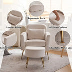 Fauteuil d'appoint en velours et bouclette avec pieds réglables dorés – Siège unique, plusieurs couleurs