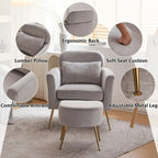 Fauteuil d'appoint en velours et bouclette avec pieds réglables dorés – Siège unique, plusieurs couleurs
