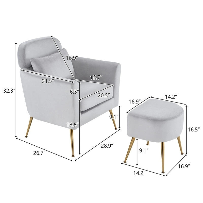 Fauteuil d'appoint en velours et bouclette avec pieds réglables dorés – Siège unique, plusieurs couleurs