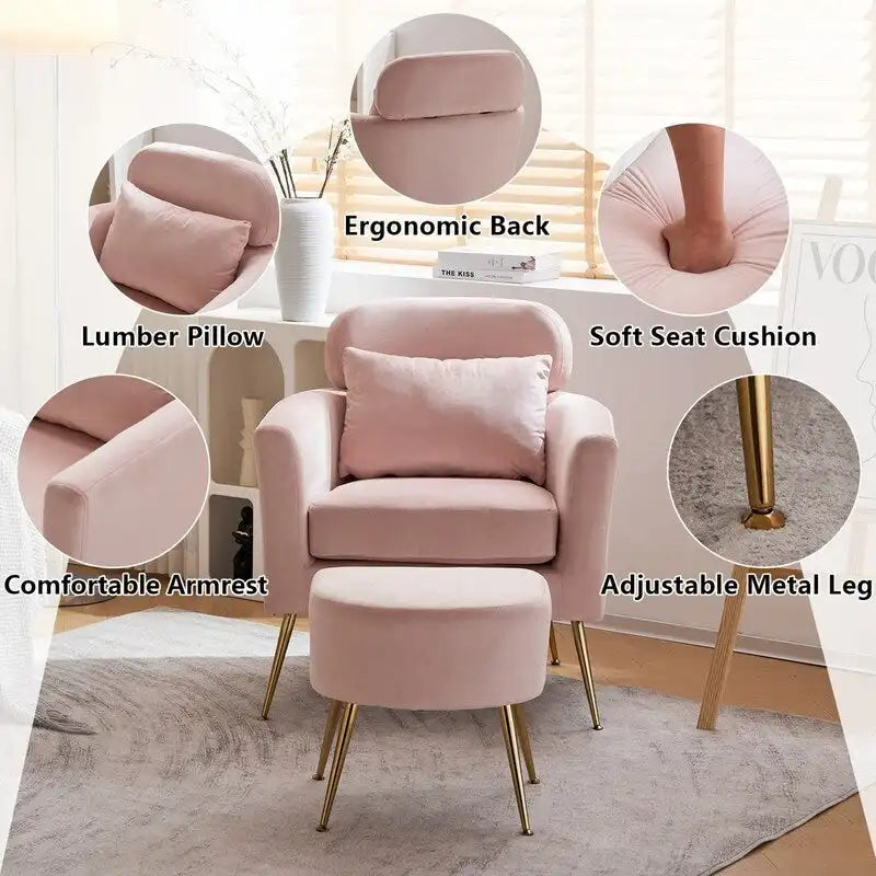 Fauteuil d'appoint en velours et bouclette avec pieds réglables dorés – Siège unique, plusieurs couleurs