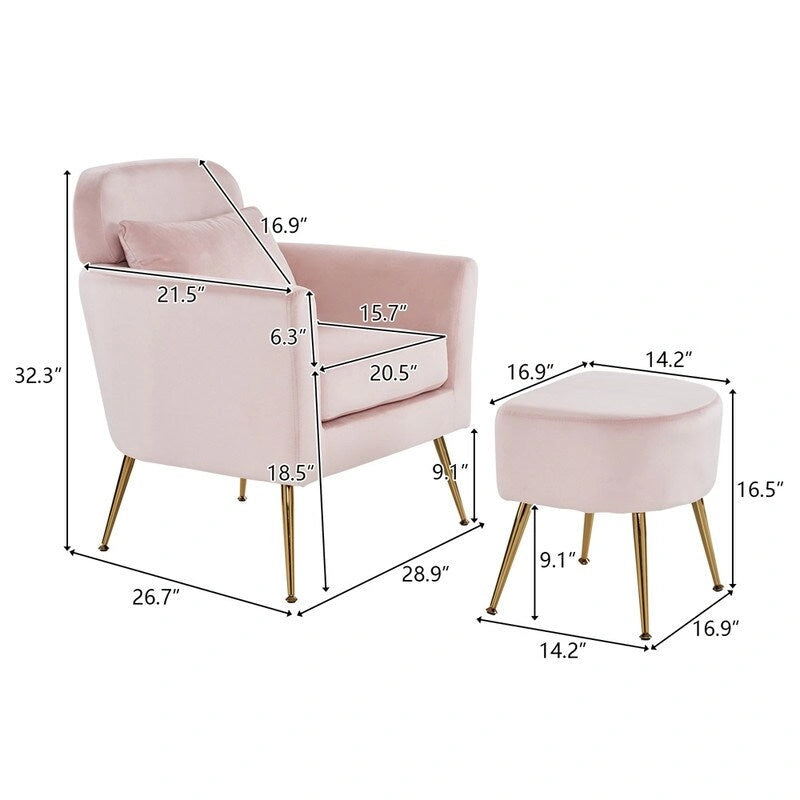 Fauteuil d'appoint en velours et bouclette avec pieds réglables dorés – Siège unique, plusieurs couleurs
