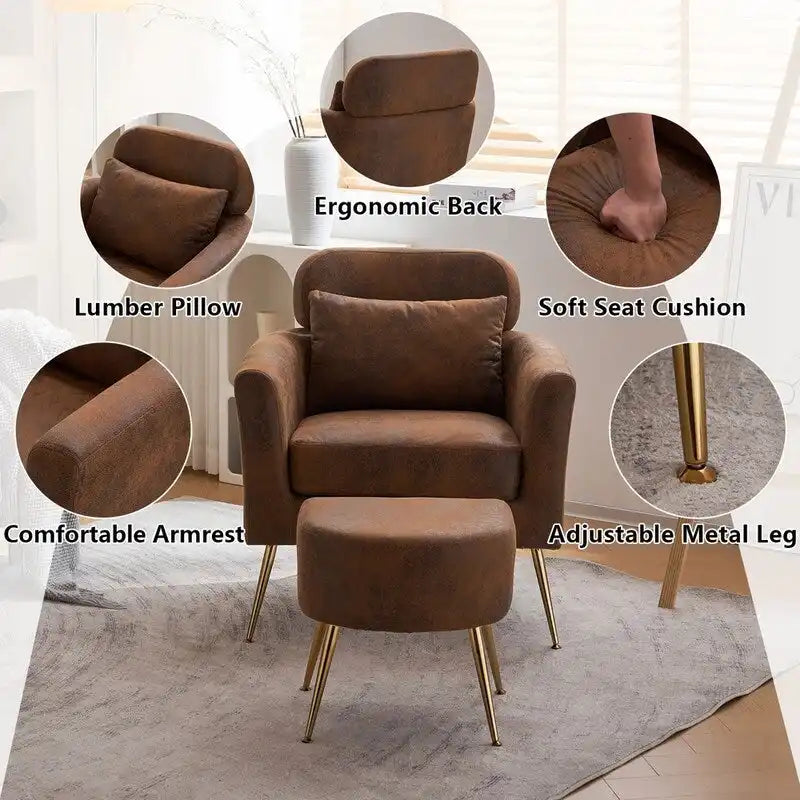 Fauteuil d'appoint en velours et bouclette avec pieds réglables dorés – Siège unique, plusieurs couleurs