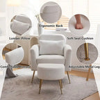 Fauteuil d'appoint en velours et bouclette avec pieds réglables dorés – Siège unique, plusieurs couleurs