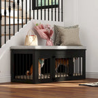 Cage pour chien en bois noir avec banc rembourré, pour chien unique, 120 cm