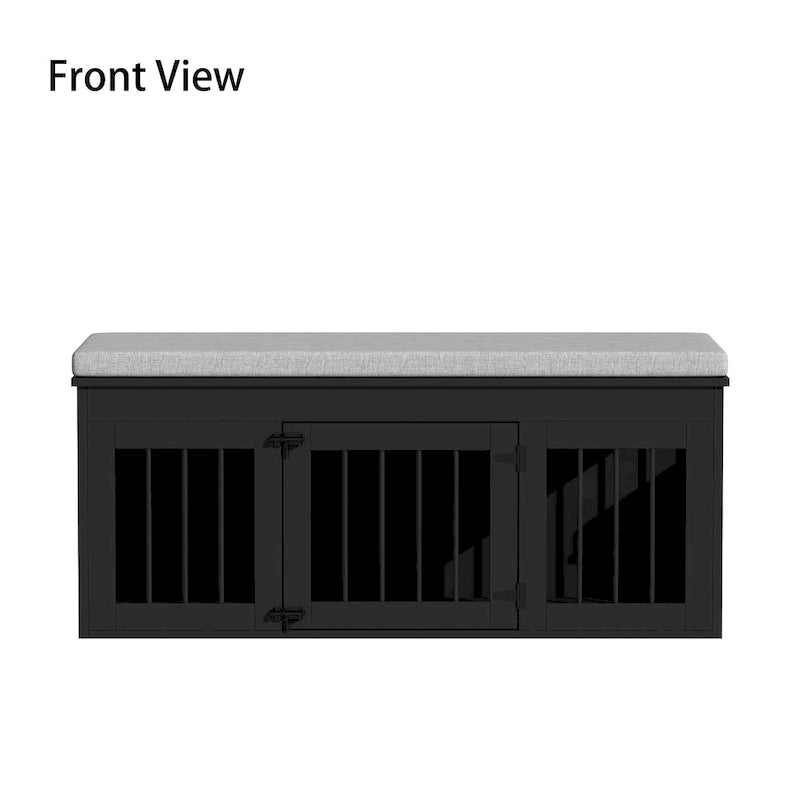Cage pour chien en bois noir avec banc rembourré, pour chien unique, 120 cm