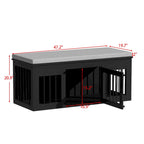 Cage pour chien en bois noir avec banc rembourré, pour chien unique, 120 cm