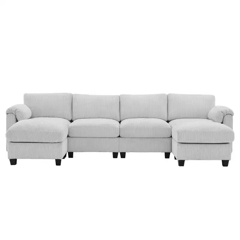 Canapé modulaire en velours côtelé Hyleory 115 avec deux poufs, canapé en U, canapé d'angle 4 places pour salon, bureau, grand espace
