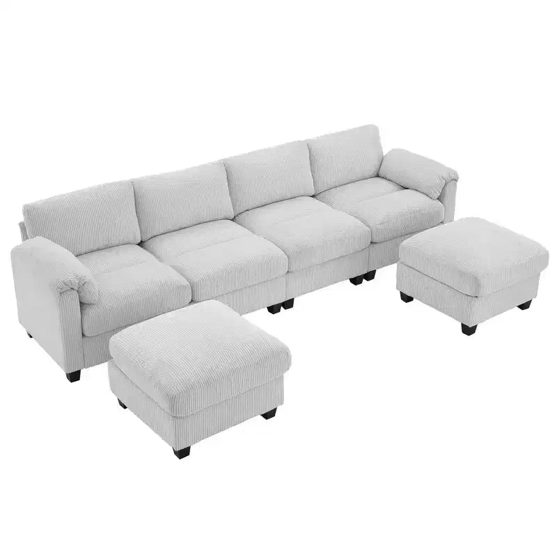 Canapé modulaire en velours côtelé Hyleory 115 avec deux poufs, canapé en U, canapé d'angle 4 places pour salon, bureau, grand espace