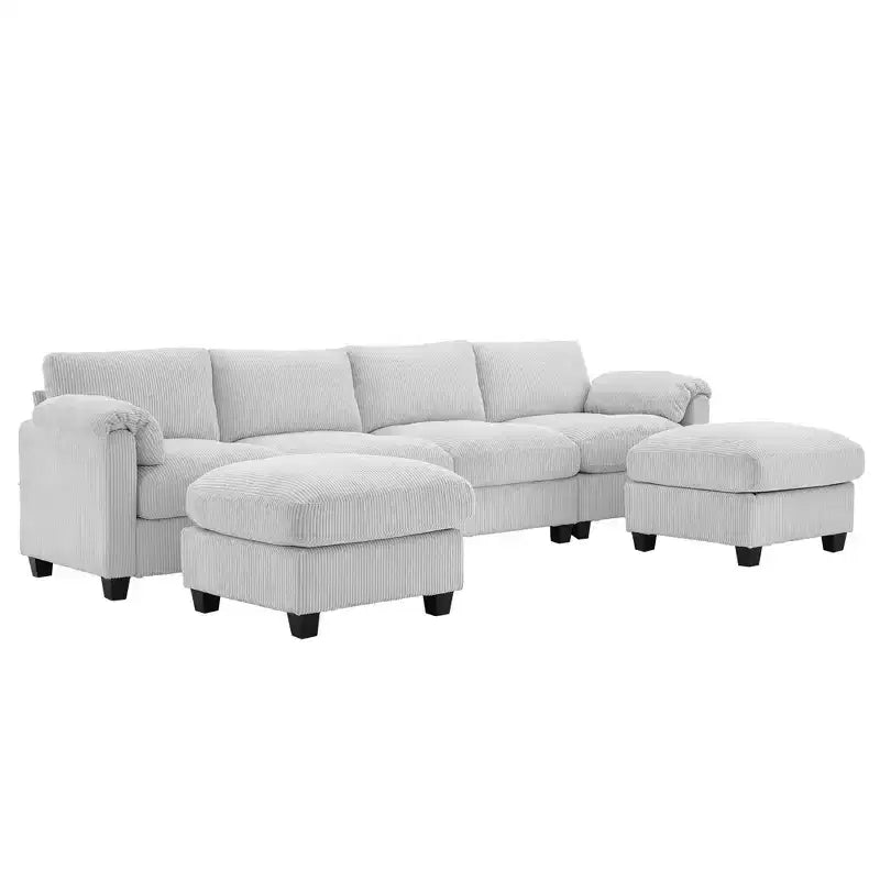 Canapé modulaire en velours côtelé Hyleory 115 avec deux poufs, canapé en U, canapé d'angle 4 places pour salon, bureau, grand espace