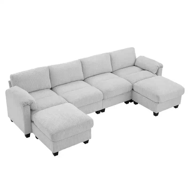Canapé modulaire en velours côtelé Hyleory 115 avec deux poufs, canapé en U, canapé d'angle 4 places pour salon, bureau, grand espace