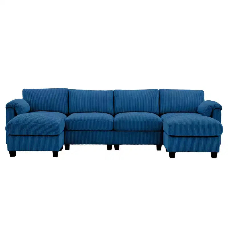 Canapé modulaire en velours côtelé Hyleory 115 avec deux poufs, canapé en U, canapé d'angle 4 places pour salon, bureau, grand espace