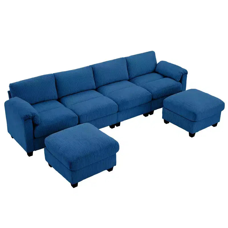 Canapé modulaire en velours côtelé Hyleory 115 avec deux poufs, canapé en U, canapé d'angle 4 places pour salon, bureau, grand espace