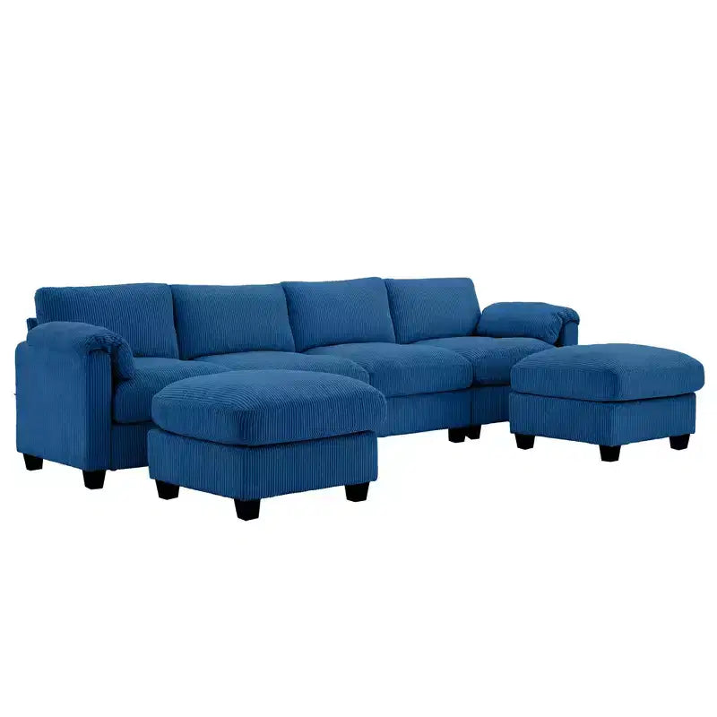 Canapé modulaire en velours côtelé Hyleory 115 avec deux poufs, canapé en U, canapé d'angle 4 places pour salon, bureau, grand espace