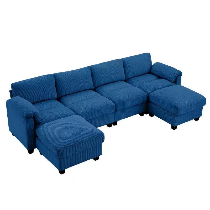 Canapé modulaire en velours côtelé Hyleory 115 avec deux poufs, canapé en U, canapé d'angle 4 places pour salon, bureau, grand espace