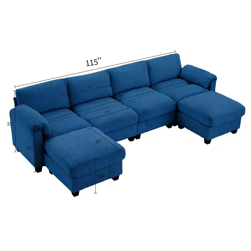 Canapé modulaire en velours côtelé Hyleory 115 avec deux poufs, canapé en U, canapé d'angle 4 places pour salon, bureau, grand espace