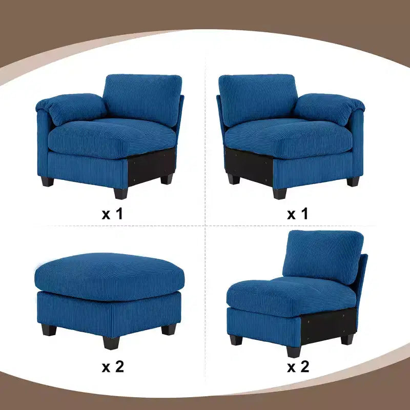 Canapé modulaire en velours côtelé Hyleory 115 avec deux poufs, canapé en U, canapé d'angle 4 places pour salon, bureau, grand espace