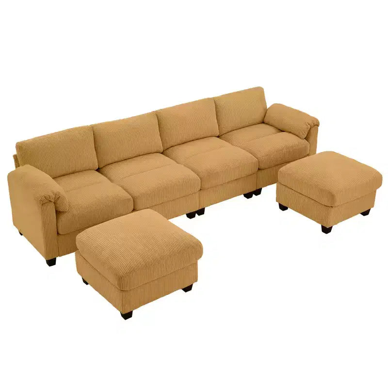 Canapé modulaire en velours côtelé Hyleory 115 avec deux poufs, canapé en U, canapé d'angle 4 places pour salon, bureau, grand espace