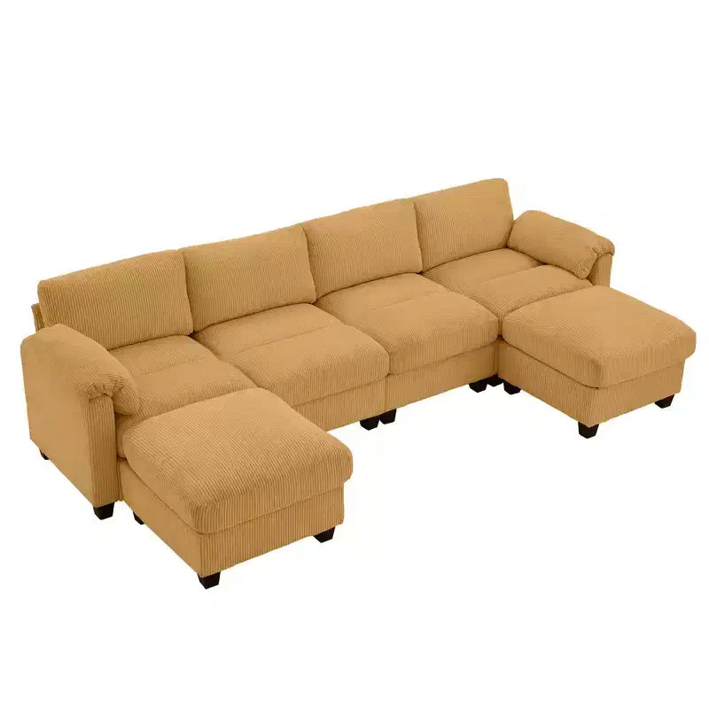 Canapé modulaire en velours côtelé Hyleory 115 avec deux poufs, canapé en U, canapé d'angle 4 places pour salon, bureau, grand espace