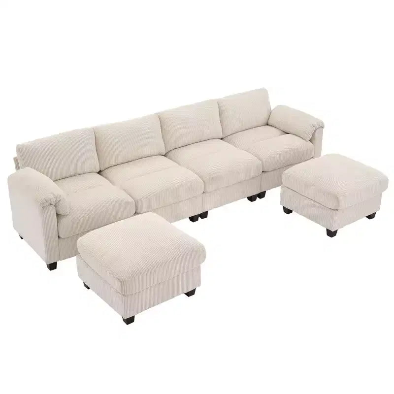 Canapé modulaire en velours côtelé Hyleory 115 avec deux poufs, canapé en U, canapé d'angle 4 places pour salon, bureau, grand espace