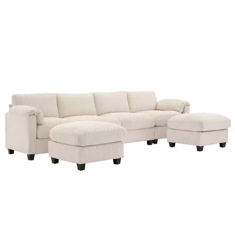 Canapé modulaire en velours côtelé Hyleory 115 avec deux poufs, canapé en U, canapé d'angle 4 places pour salon, bureau, grand espace