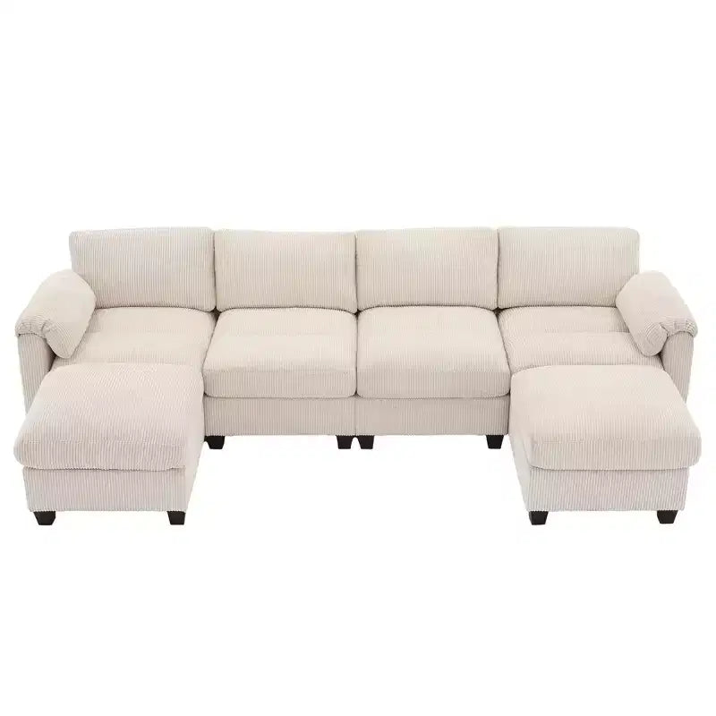 Canapé modulaire en velours côtelé Hyleory 115 avec deux poufs, canapé en U, canapé d'angle 4 places pour salon, bureau, grand espace