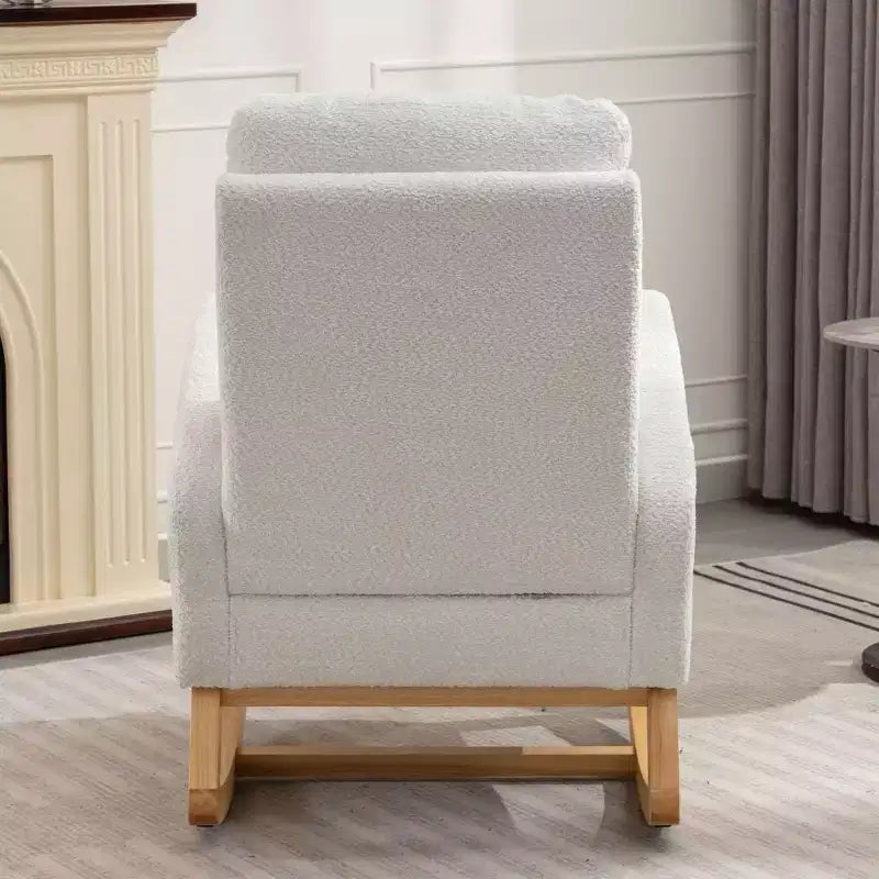 Fauteuil à bascule avec repose-pieds, chaise longue moderne à dossier haut avec pieds à bascule en bois, fauteuil à bascule de loisirs pour salon, chambre à coucher, bureau