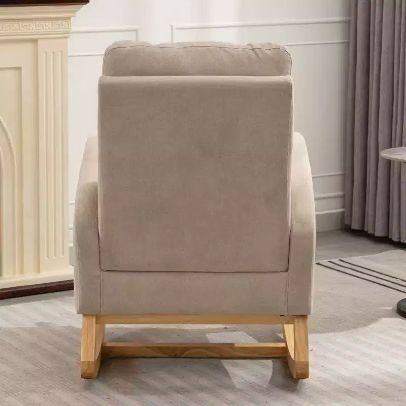 Fauteuil à bascule avec repose-pieds, chaise longue moderne à dossier haut avec pieds à bascule en bois, fauteuil à bascule de loisirs pour salon, chambre à coucher, bureau